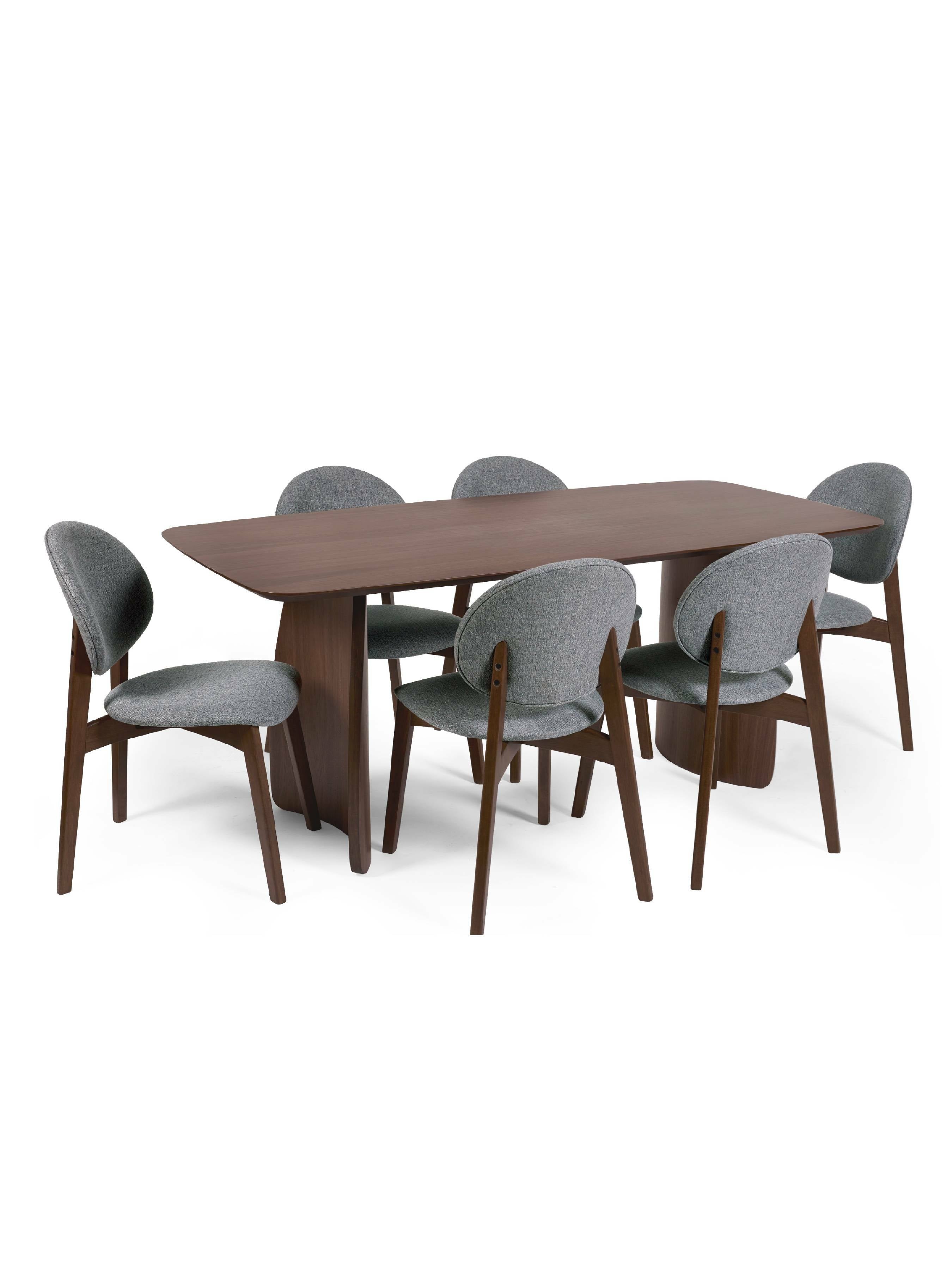 Bodhi Curved Leg Walnut Brown Oak Wood Dining Table | 6 Seater
